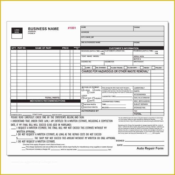 Free Auto Shop Receipt Template Of Auto Repair Invoice Work orders Receipt Printing