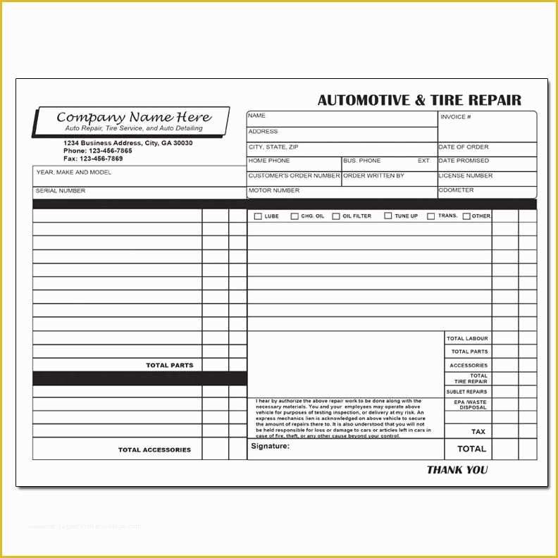 Free Auto Shop Receipt Template Of Cheap Auto Repair Invoice