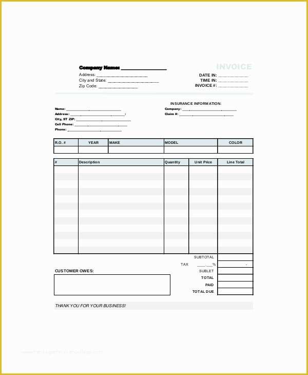Free Auto Shop Receipt Template Of Repair Invoice Template 7 Free Word Excel Pdf
