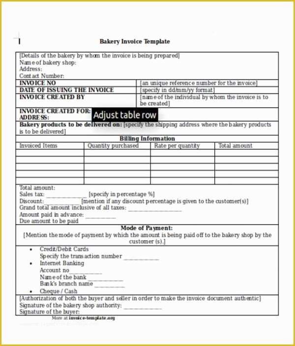 Free Bakery Invoice Template Word Of Bakery Invoice Templates 14 Free Word Excel Pdf