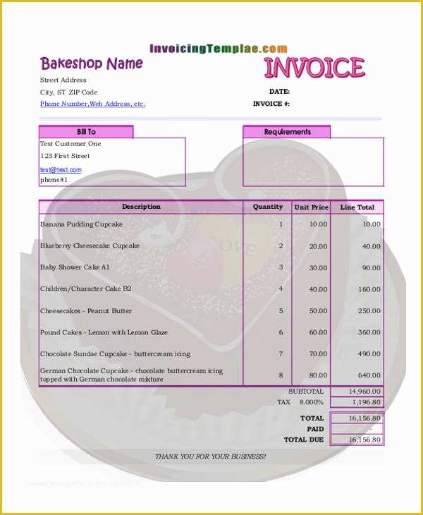 Free Bakery Invoice Template Word Of Bakery Invoice Templates 14 Free Word Excel Pdf