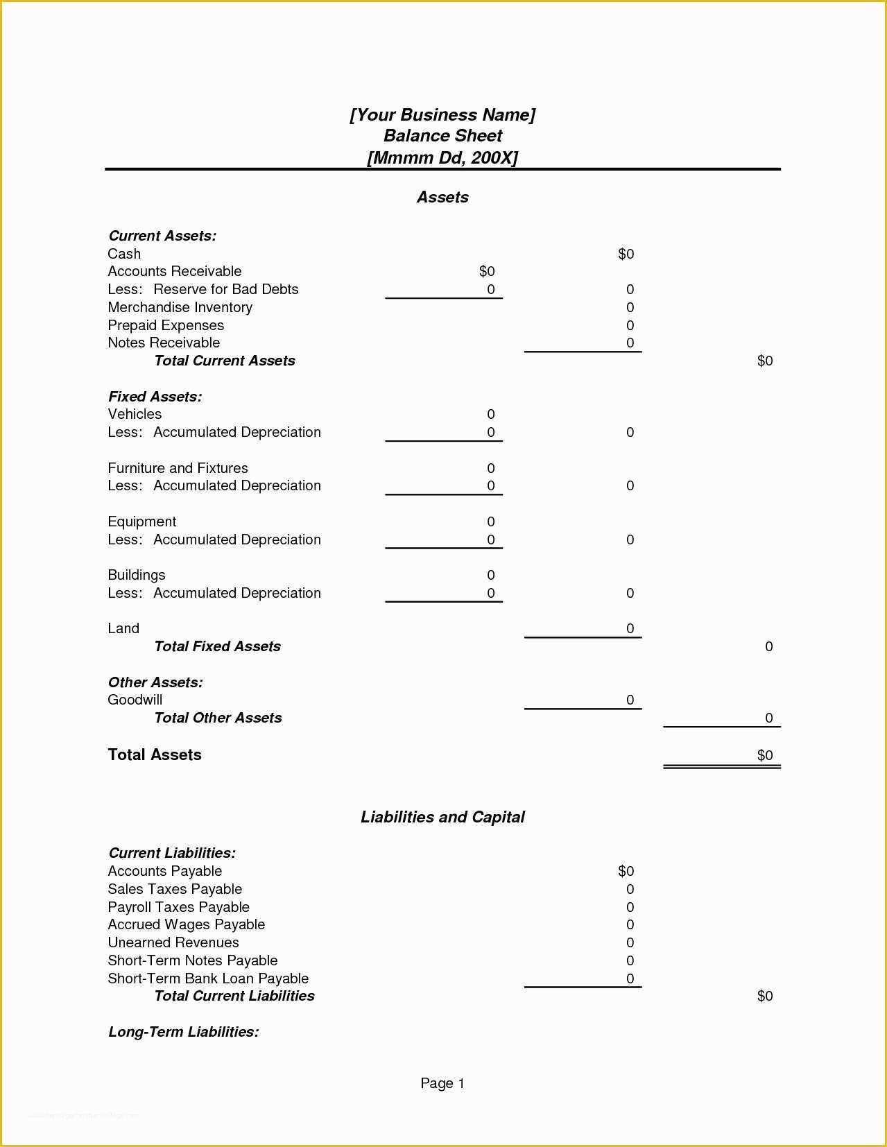 Free Balance Sheet Template for Small Business Of Balance Sheet Template for Small Business or 6 Free