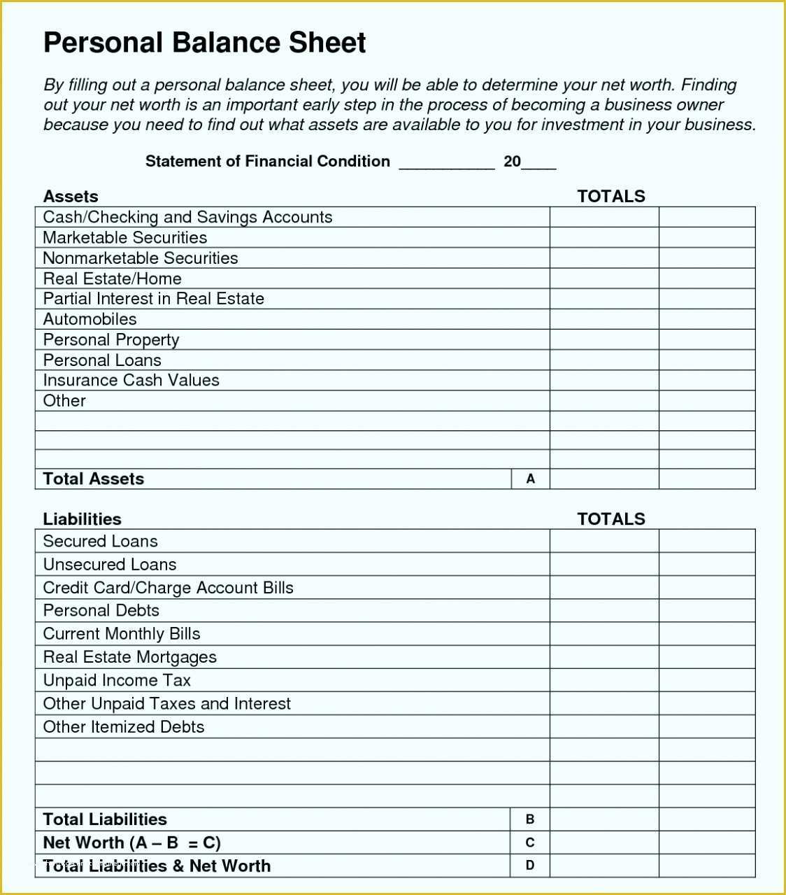 Free Balance Sheet Template for Small Business Of Free Personal Balance Sheet Template – Amandae