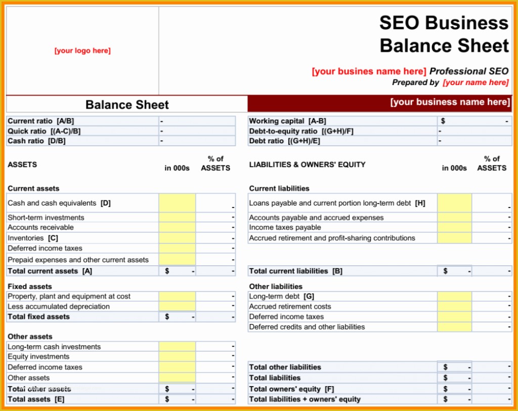 Free Balance Sheet Template for Small Business Of Free Small Business Balance Sheet Template Excel Monthly
