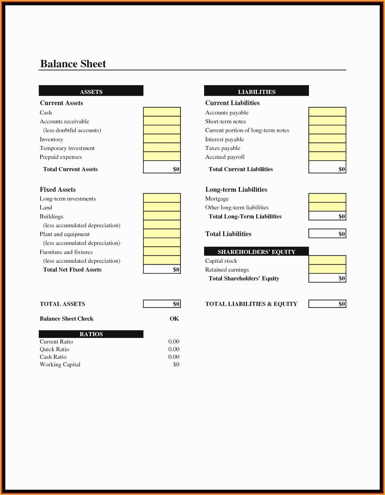 Free Balance Sheet Template for Small Business Of Simple Balance Sheet Template Free with Magnificent Basics