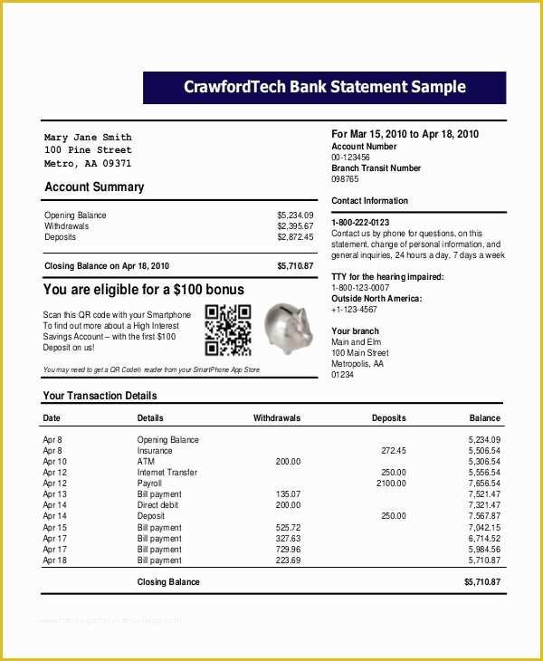 Free Bank Statement Template Excel Of Bank Statement Template 22 Free Word Pdf Document