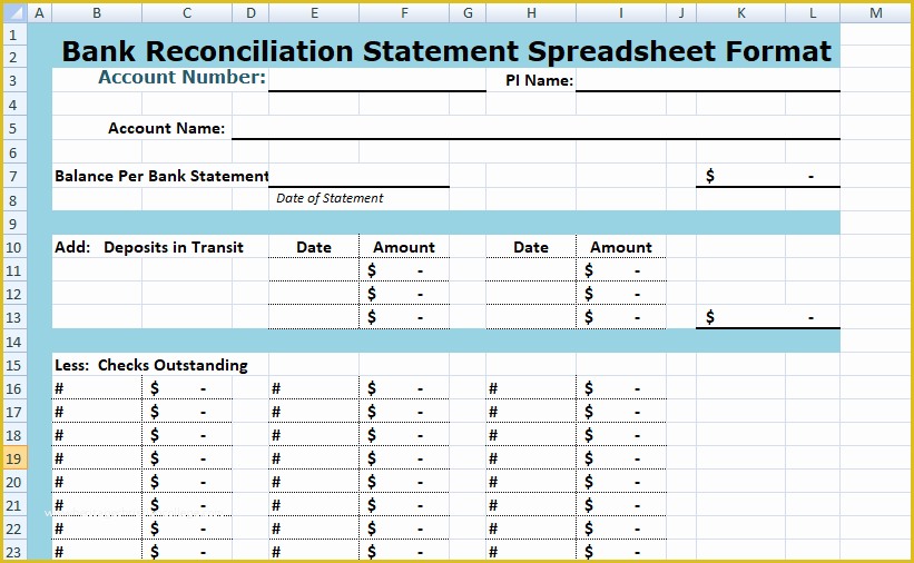Free Bank Statement Template Excel Of Download Bank Reconciliation Statement Spreadsheet format