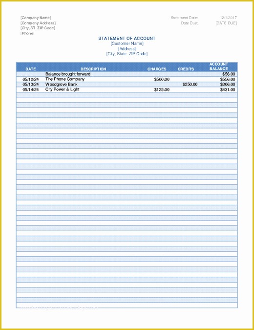 Free Bank Statement Template Excel Of Statement Of Account