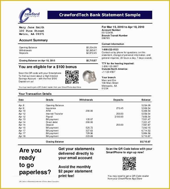 Free Bank Statement Template Excel Of Statement Templates – 30 Free Word Excel Pdf Indesign