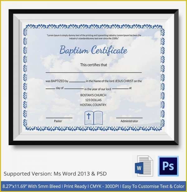 Free Baptism Certificate Template Word Of 21 Sample Baptism Certificate Templates Free Sample