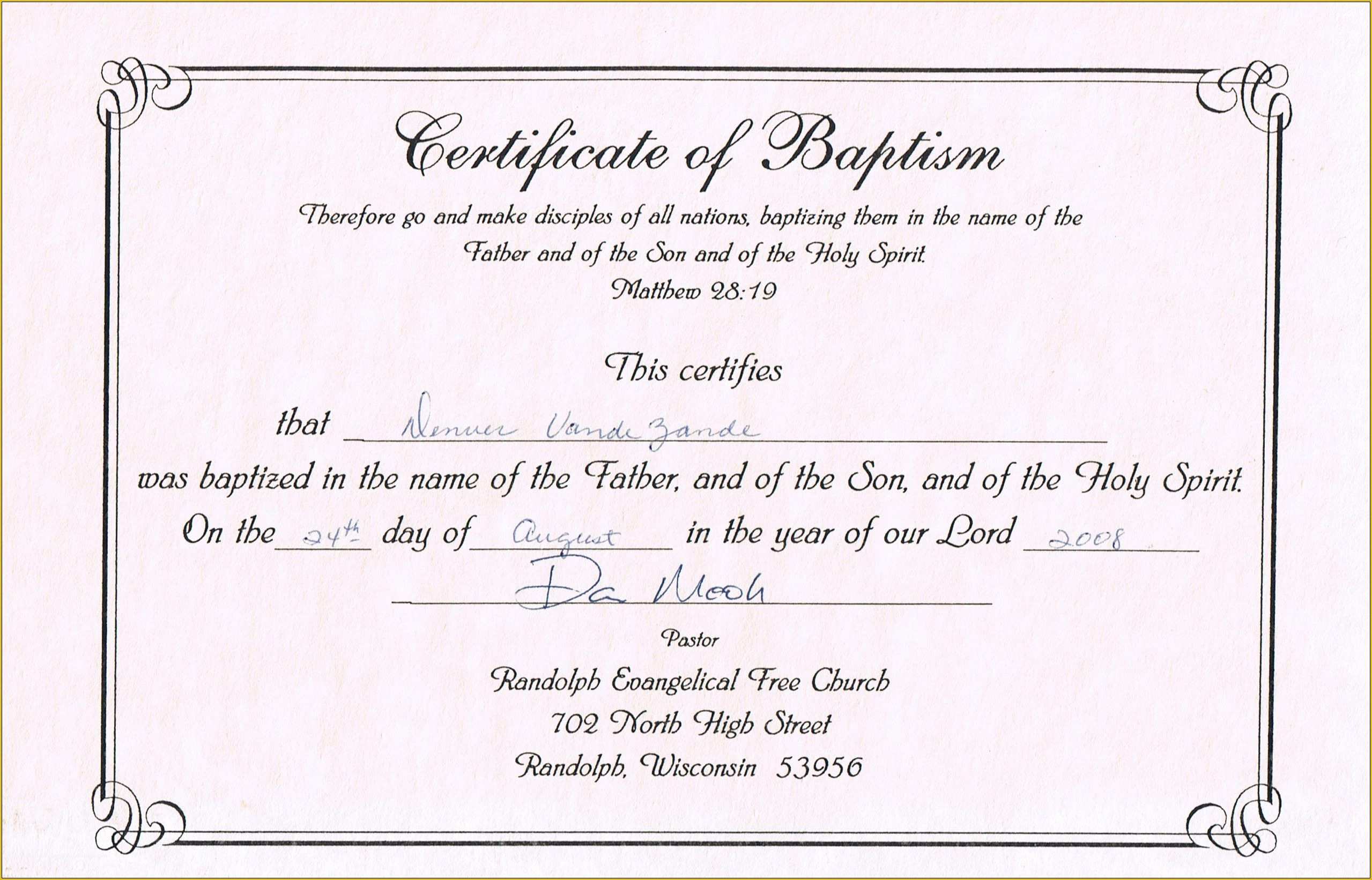Free Baptism Certificate Template Word Of Baptism Certificate Templates for Word