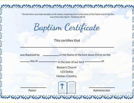 Free Baptism Certificate Template Word Of Editable Baptism Certificate Template In Adobe Shop