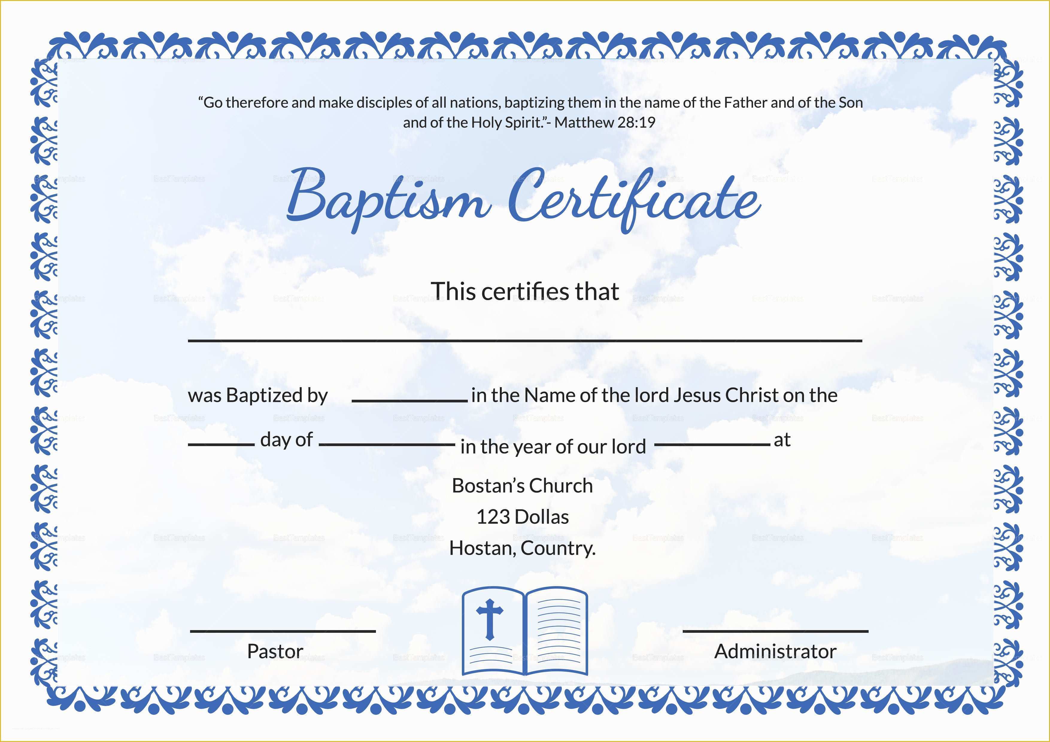 Free Baptism Certificate Template Word Of Editable Baptism Certificate Template In Adobe Shop