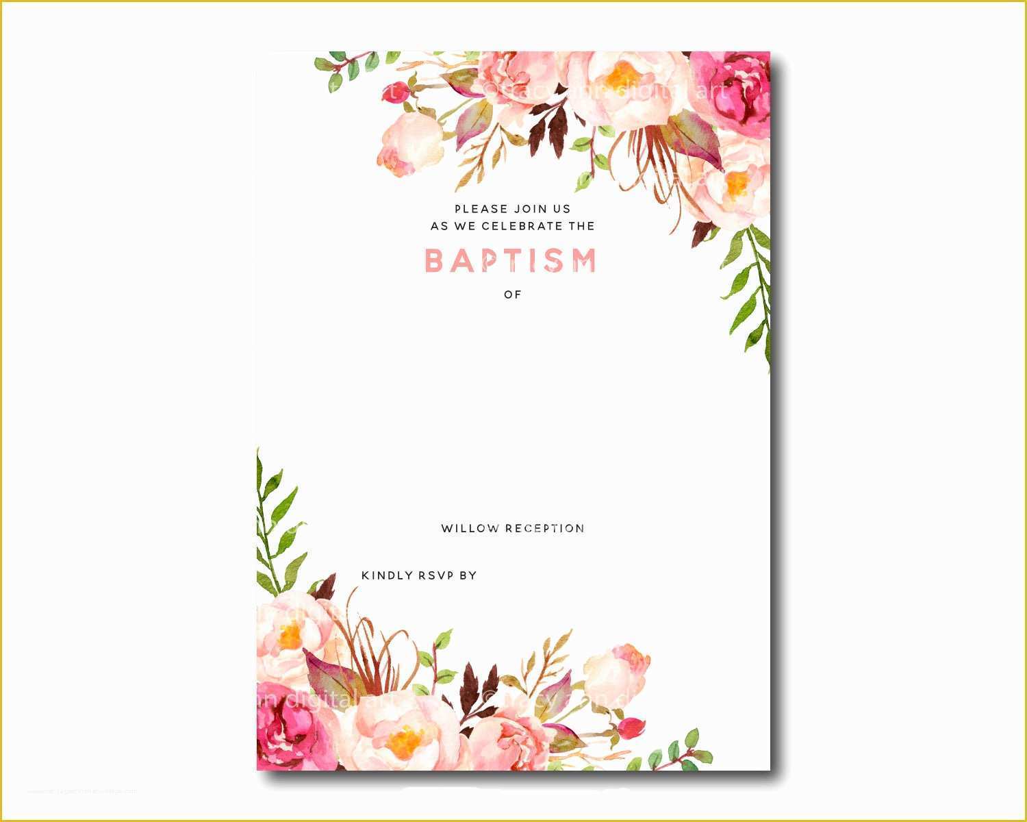 Free Baptism Invitation Templates Of Free Printable Baptism Floral Invitation Template