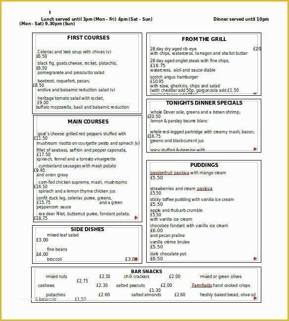 Free Bar Menu Templates for Word Of 32 Word Menu Templates Free Download