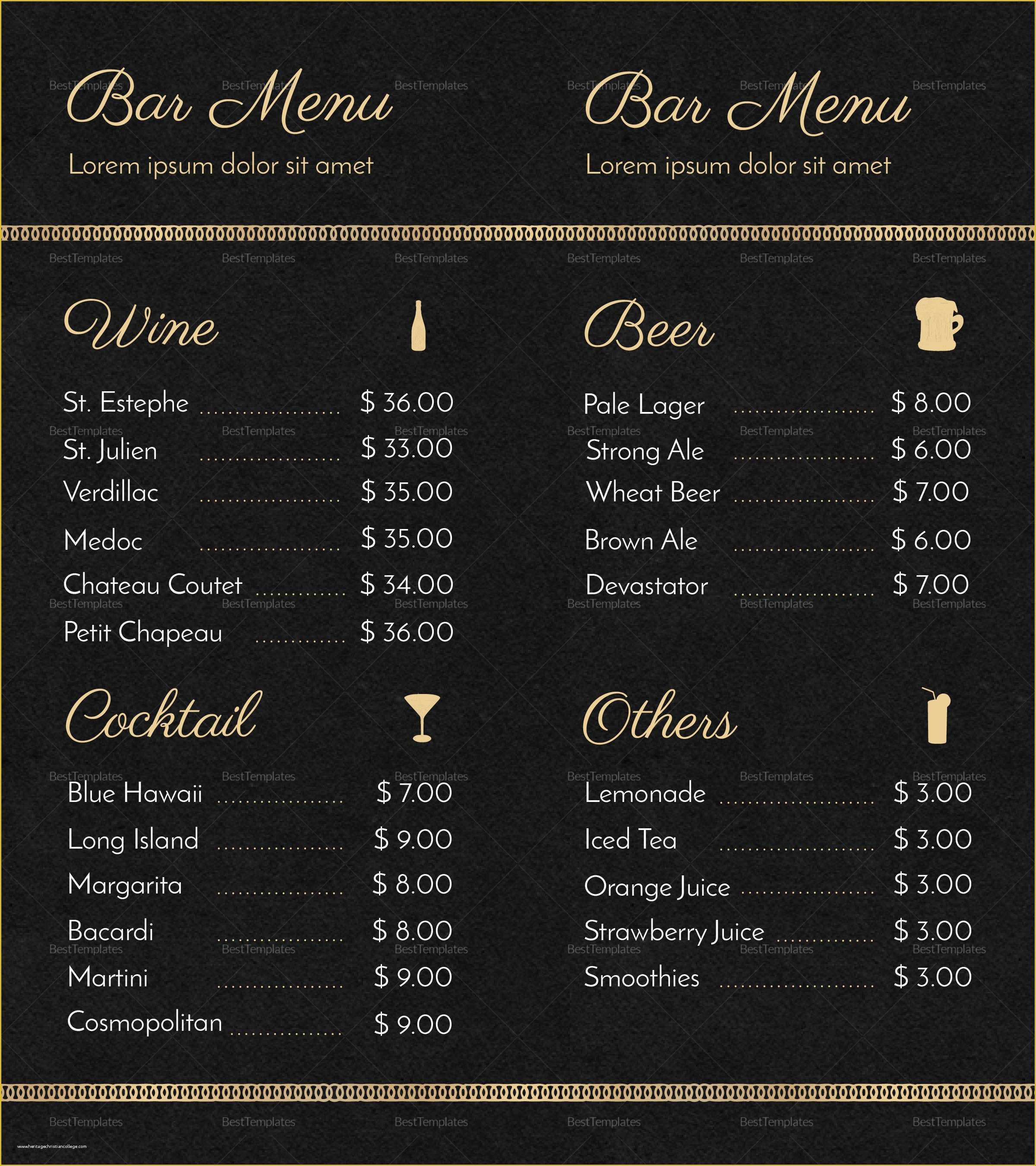 Free Bar Menu Templates for Word Of Bar Menu Design Template In Psd Word Publisher