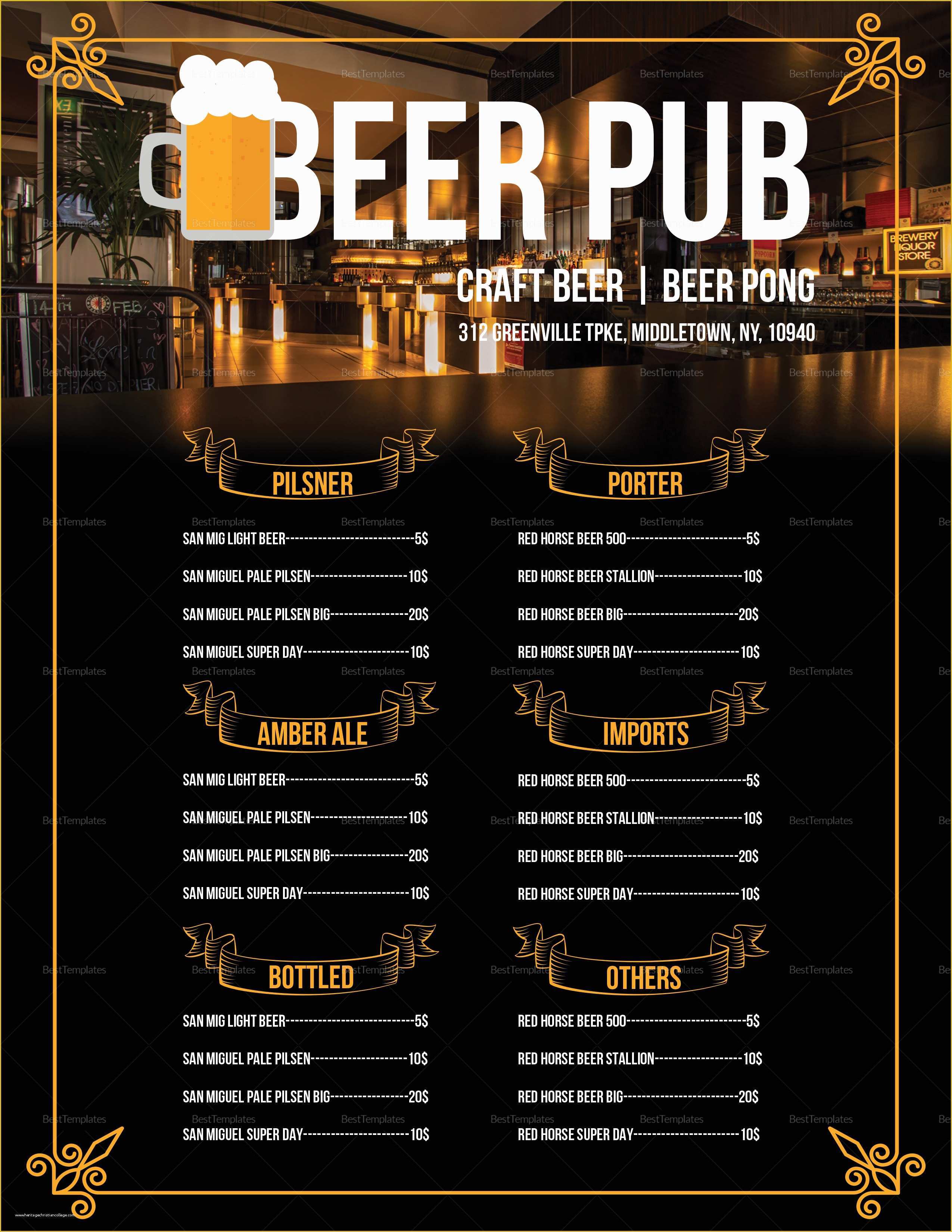 Printable Bar Menus