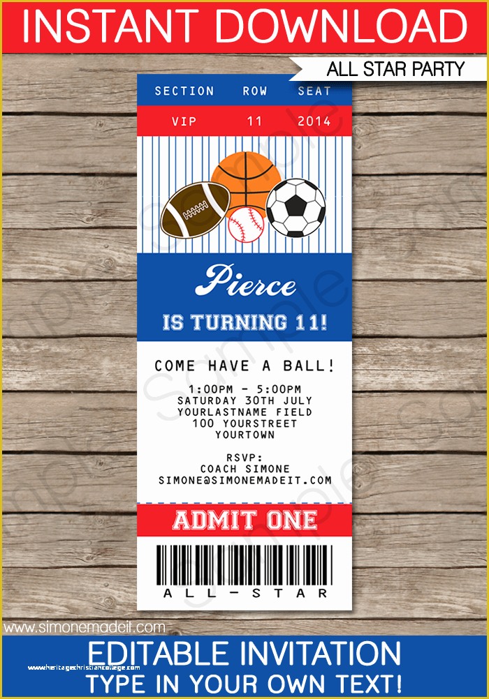 Free Baseball Ticket Template Of All Star Sports Ticket Invitations