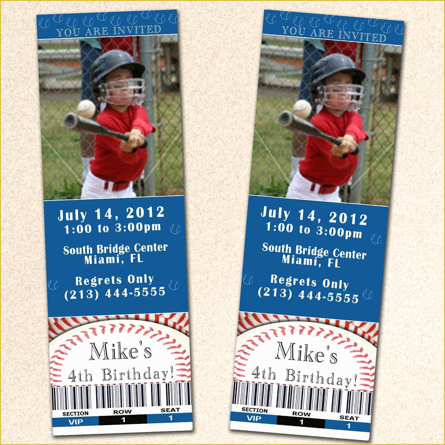 Free Baseball Ticket Template Of Baseball Birthday Invitation Ticket Boy Blue Sport by