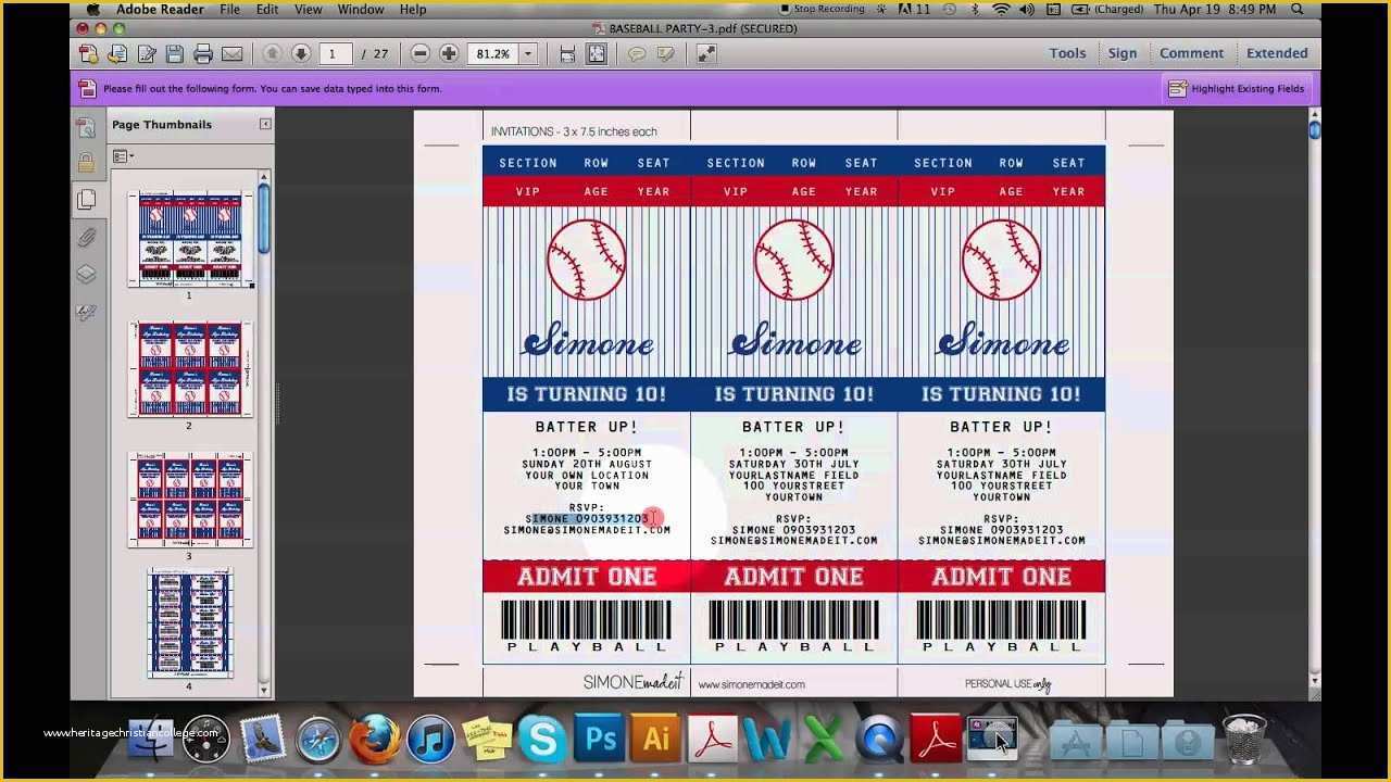 Free Baseball Ticket Template Of Baseball Ticket Invitation