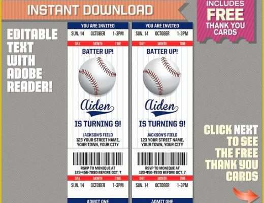Free Baseball Ticket Template Of Baseball Ticket Invitation with Free Thank You Card