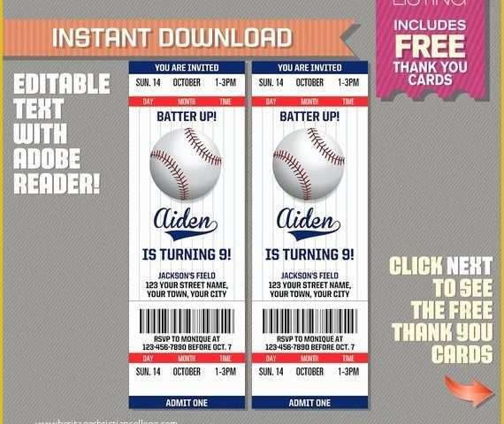 Free Baseball Ticket Template Of Baseball Ticket Invitation with Free Thank You Card