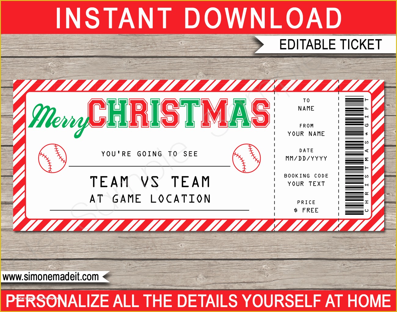 Free Baseball Ticket Template Of Christmas Baseball Ticket Gift Voucher