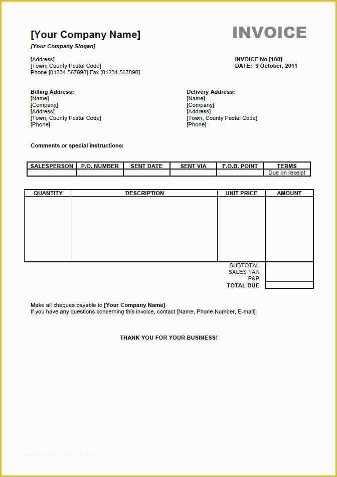 Free Basic Invoice Template Word Of Free Invoice Templates for Word Excel Open Fice