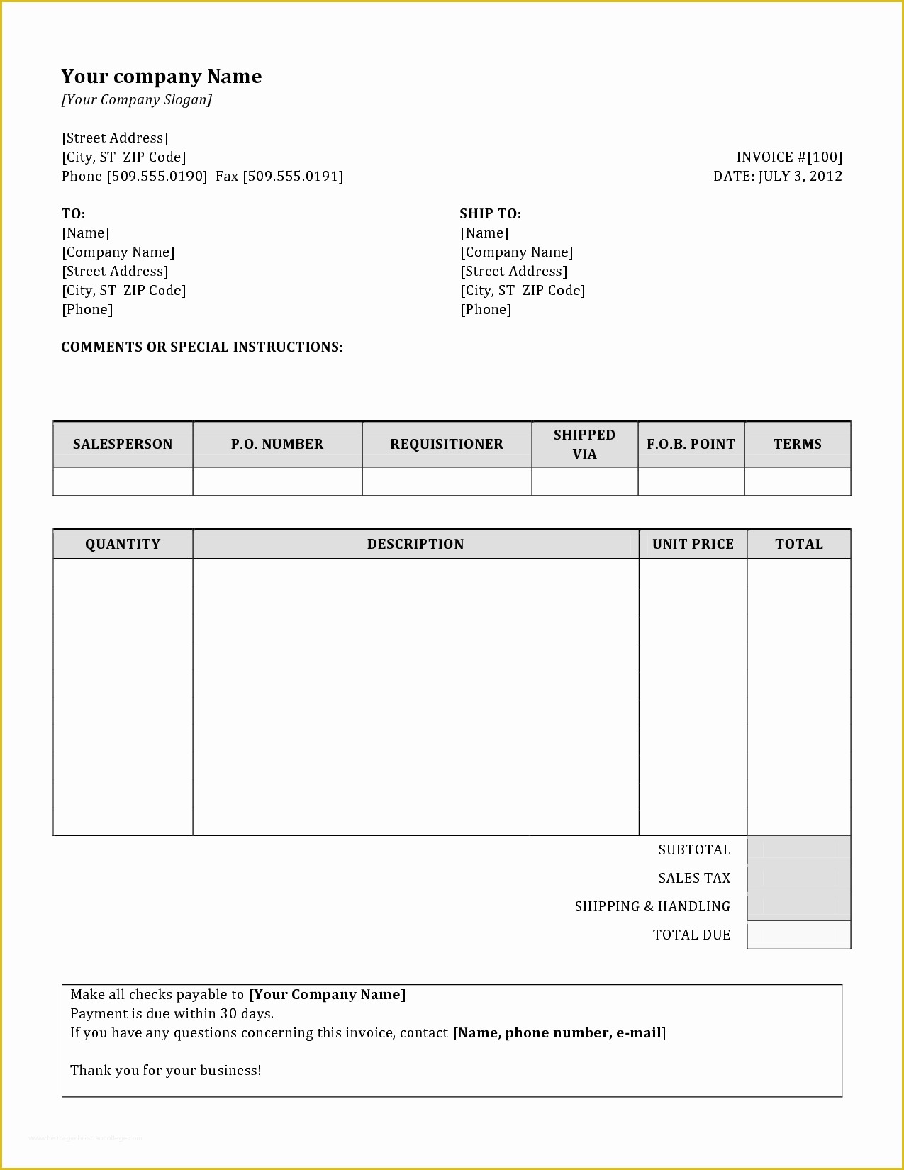 Free Basic Invoice Template Word Of Invoice Sample Doc