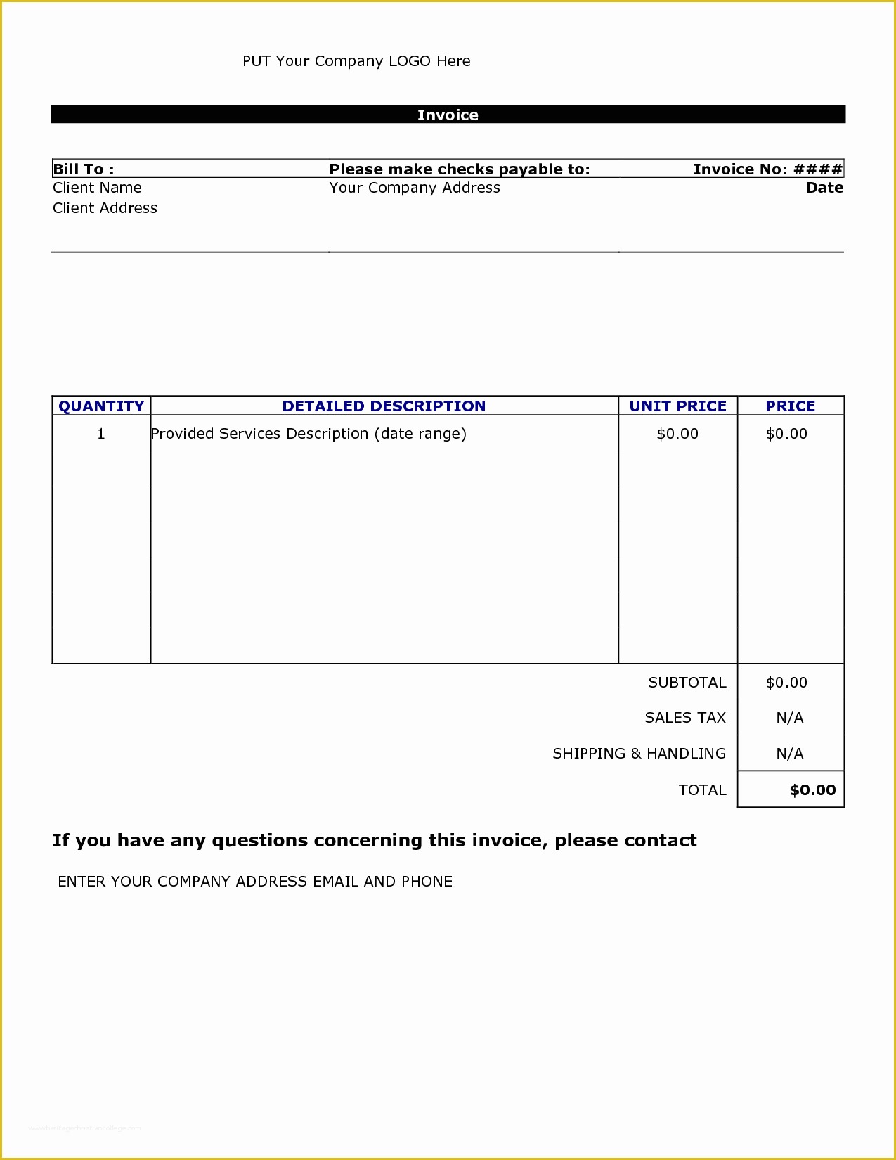 Free Basic Invoice Template Word Of Invoice Template Word 2010