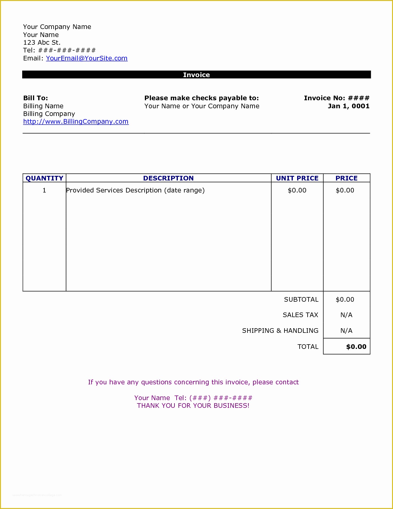 Free Basic Invoice Template Word Of Simple Invoice Template Free