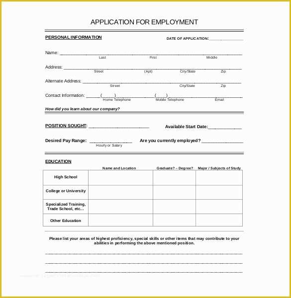 Free Basic Job Application Template Of 15 Employment Application Templates – Free Sample