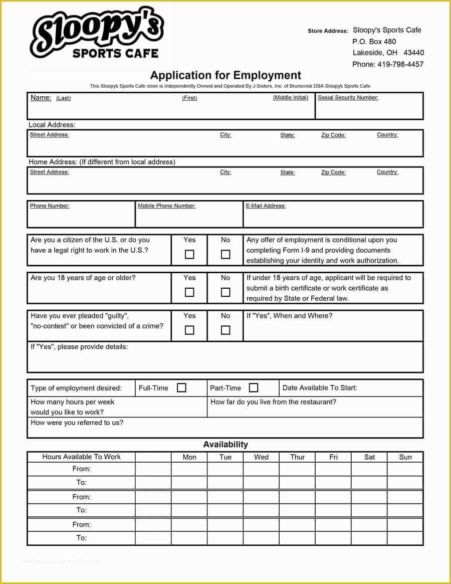 Free Basic Job Application Template Of 50 Free Employment Job Application form Templates