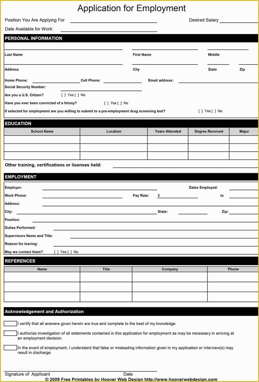 Free Basic Job Application Template Of Free Printable Employment Application