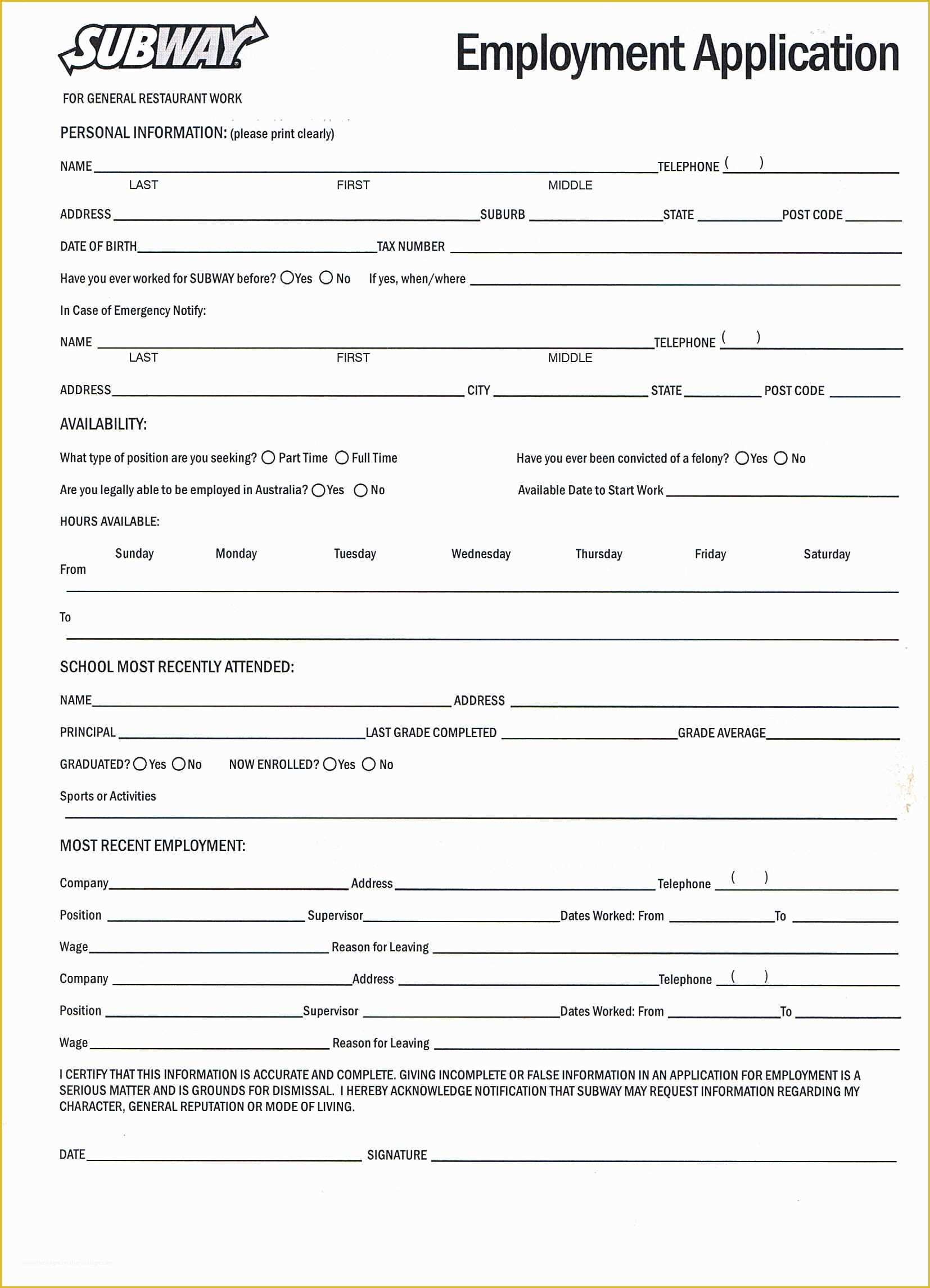 Free Basic Job Application Template Of Printable Job Application forms Online forms Download and