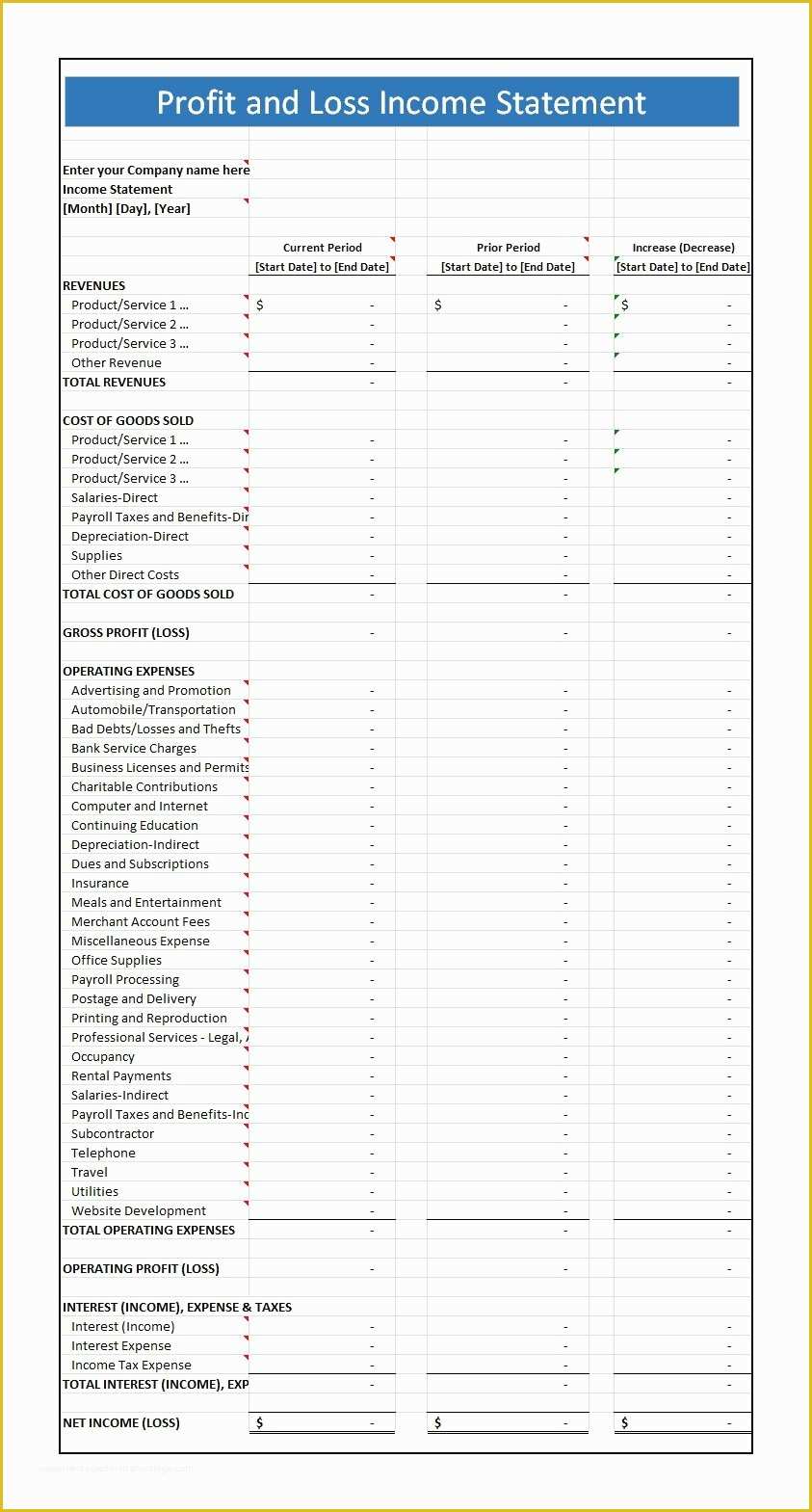 Free Basic Profit and Loss Statement Template Of 35 Profit and Loss Statement Templates & forms