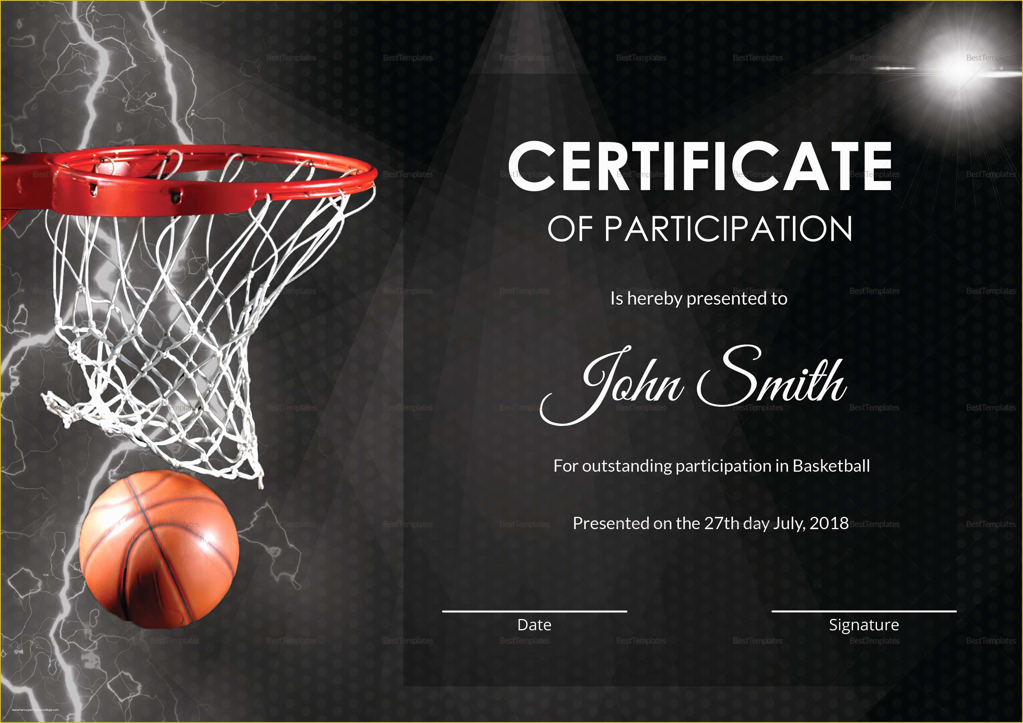 Free Basketball Photoshop Templates Of Basketball Participation Certificate Design Template In