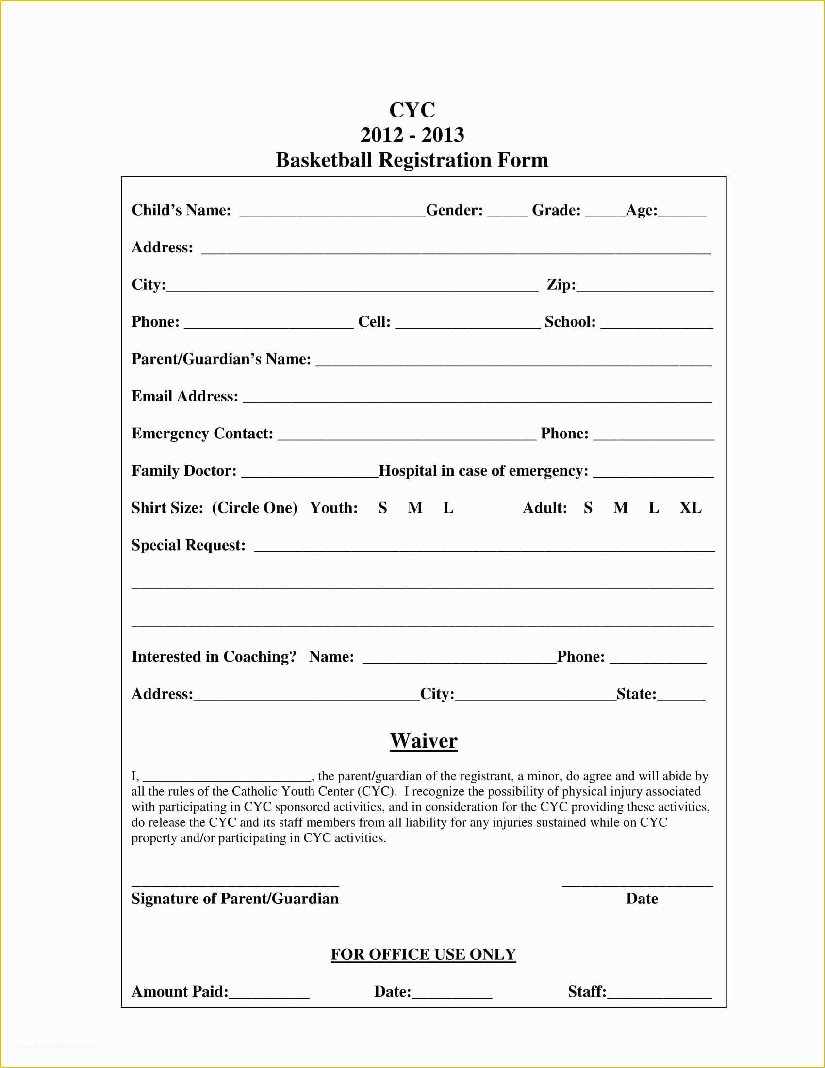 Free Basketball Registration form Template Of 10 Basketball Registration form Samples