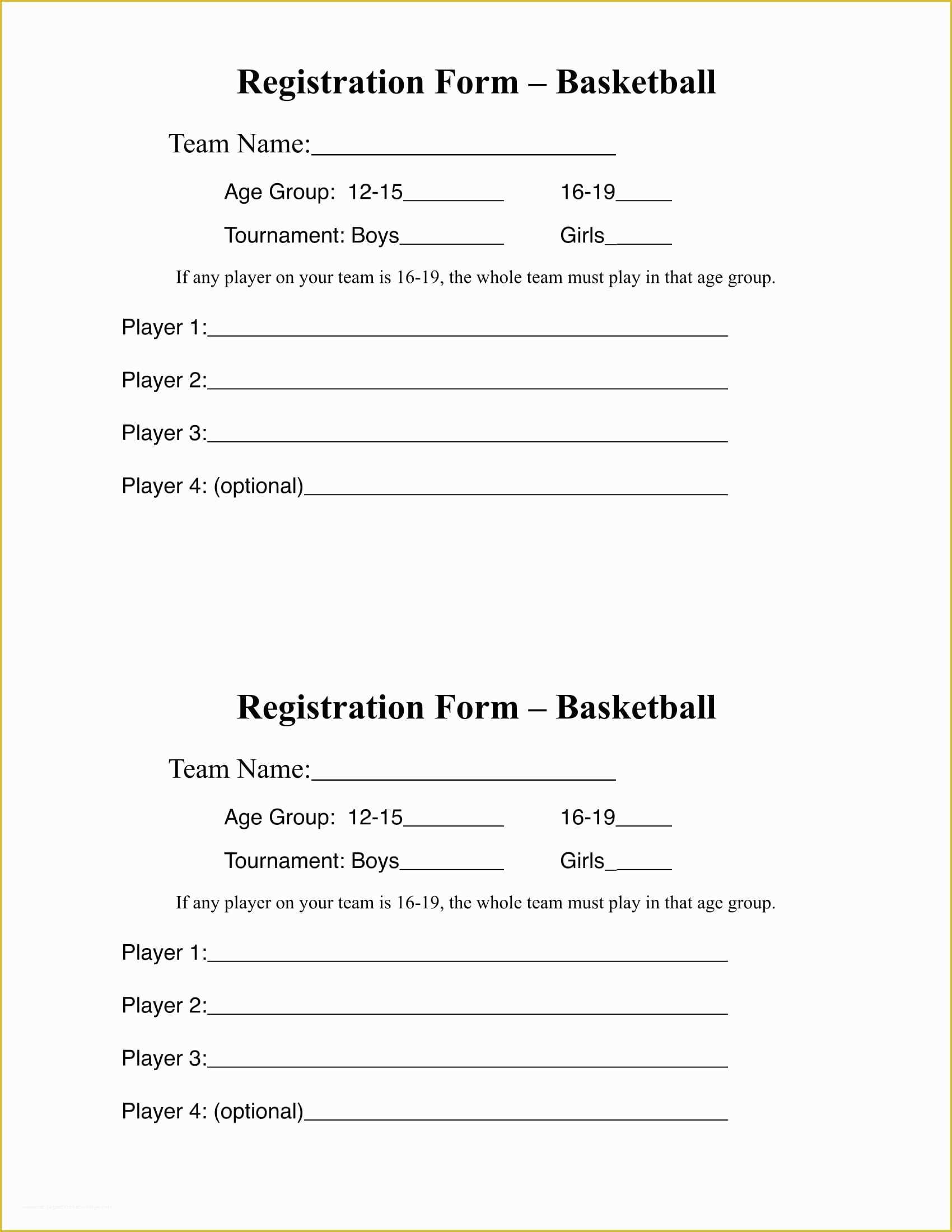 Free Basketball Registration form Template Of 10 Basketball Registration form Samples