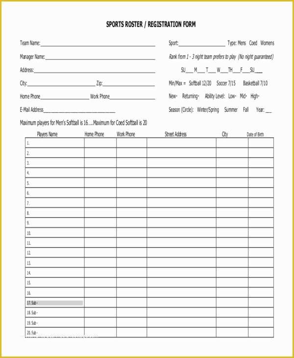 Free Basketball Registration form Template Of 21 Roster form Templates 0 Freesample Example format