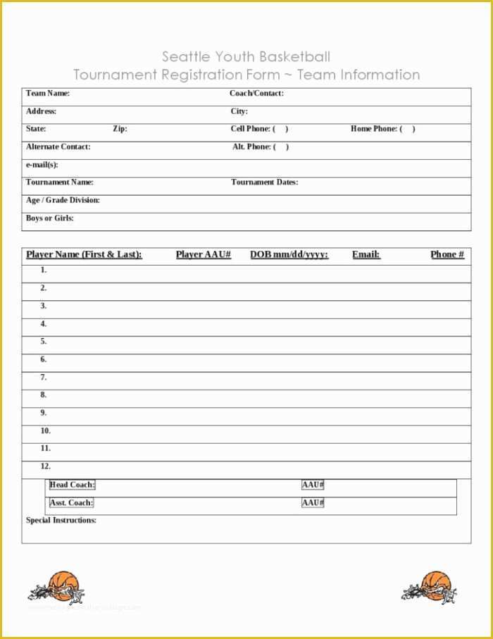 Free Basketball Registration form Template Of Baseball tournament Registration form Template Templates