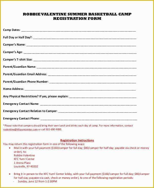 Free Basketball Registration form Template Of Registration forms In Pdf