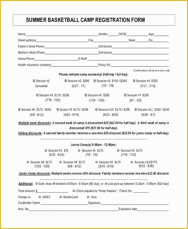 Free Basketball Registration form Template Of Sample Summer Camp Registration form 10 Free Documents