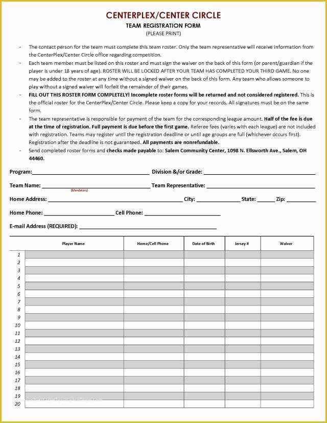 Free Basketball Registration form Template Of Sports Registration forms Template Free Download