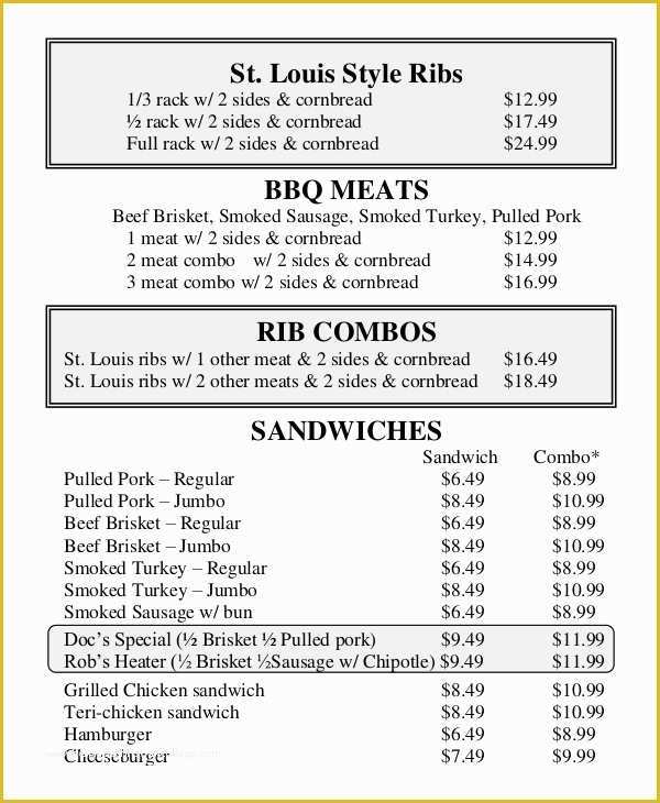 Free Bbq Menu Template Of 30 Menu Templates Free Sample Example format