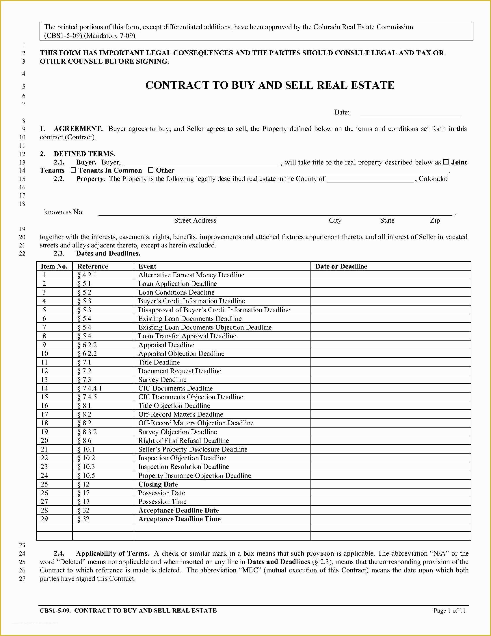 Free Beneficiary Deed Missouri Template Of Colorado Contract to Buy and Sell Real Estate