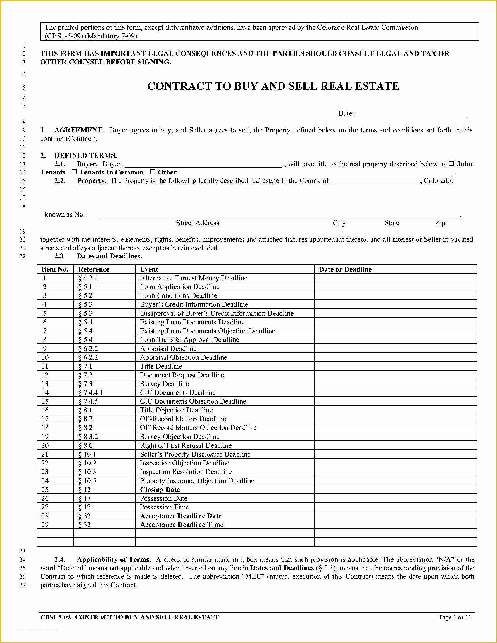 Free Beneficiary Deed Missouri Template Of Colorado Contract to Buy and Sell Real Estate