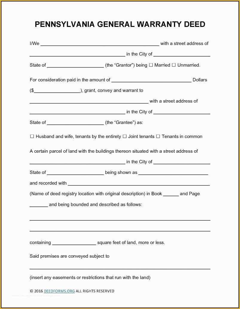 Free Beneficiary Deed Missouri Template Of General Warranty Deed form Pennsylvania form Resume