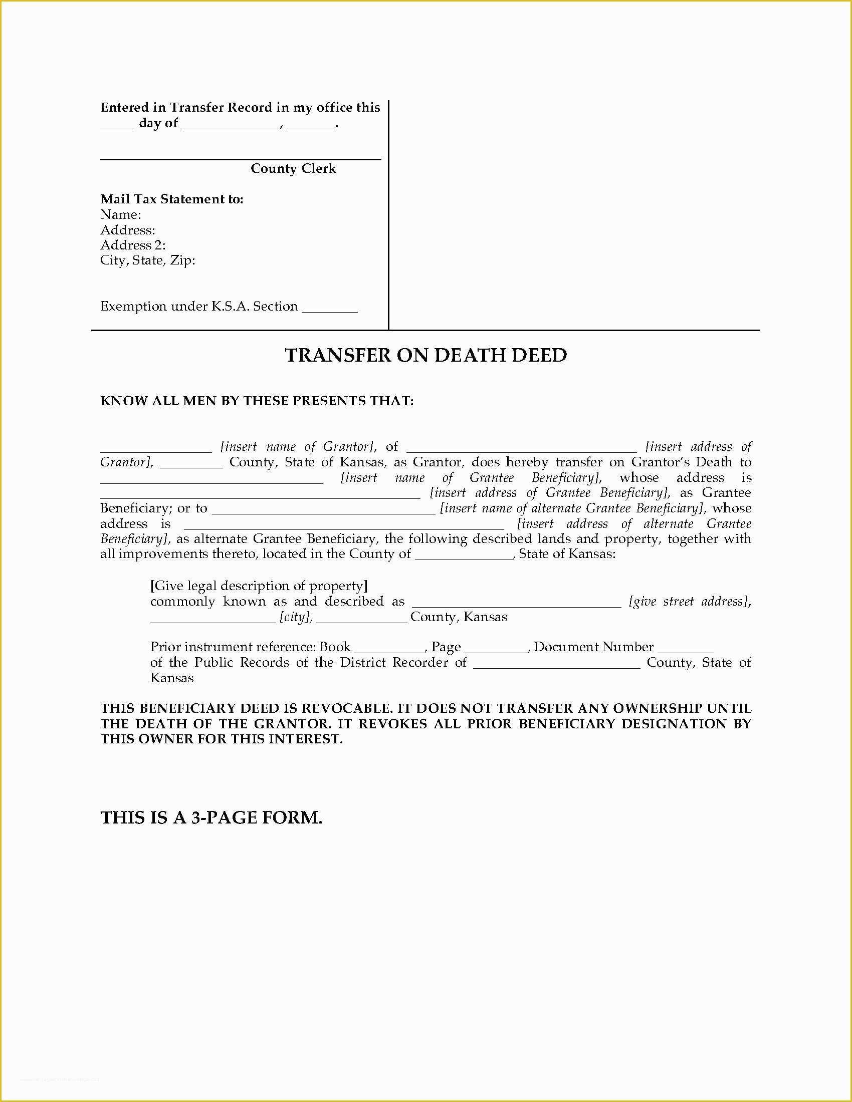 Free Beneficiary Deed Missouri Template Of Kansas Transfer On Death Deed forms