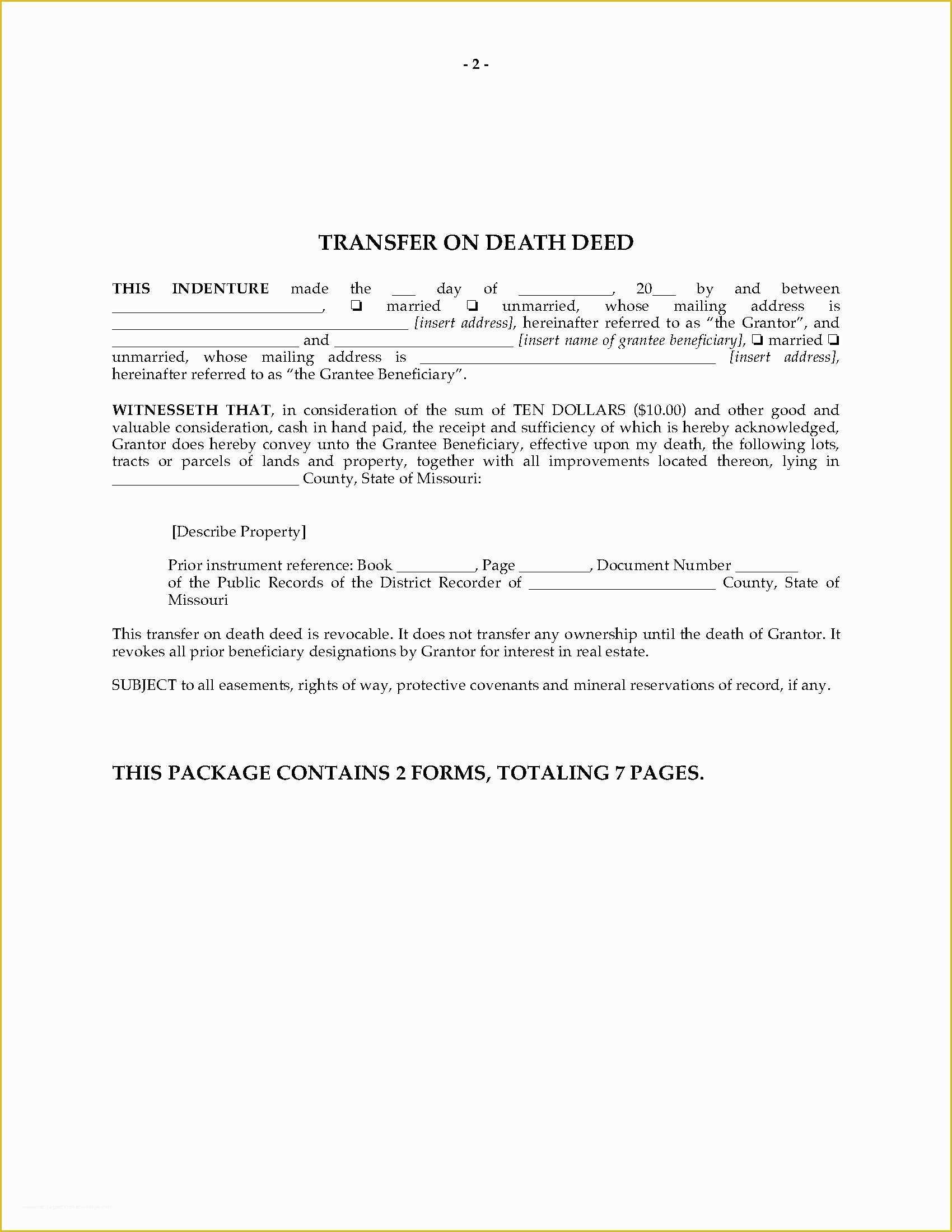 Free Beneficiary Deed Missouri Template Of Missouri Transfer On Death Deed forms